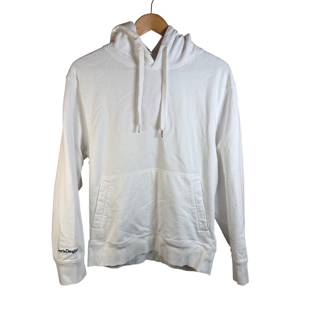 Favorite Daughter Hoodie‎ Womens Medium White Embroidered Logo Sleeve Luxury